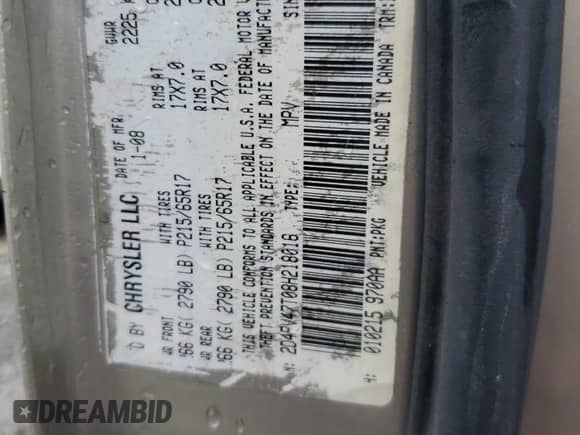 2008 Dodge Magnum with VIN 2D4FV47T08H218016, listed as a Copart auction lot 72528474 with 153,004 mi miles and Salvage title. Bid and sale history available at DreamBid. Image 12.