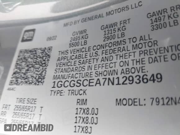 2022 Chevrolet Colorado 2WD LT z VIN 1GCGSCEA7N1293649, wystawiony jako IAAI lot #41257494 z przebiegiem 110 905 mil mil oraz . Historia ofert i sprzedaży dostępna na DreamBid. Obrazek 9.