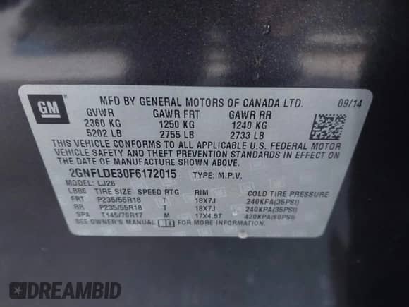 2015 Chevrolet Equinox LTZ с VIN 2GNFLDE30F6172015, выставлен на аукционе IAAI как лот 43343491 с пробегом 154 500 миль миль и . История ставок и продаж доступна на DreamBid. Изображение 9.