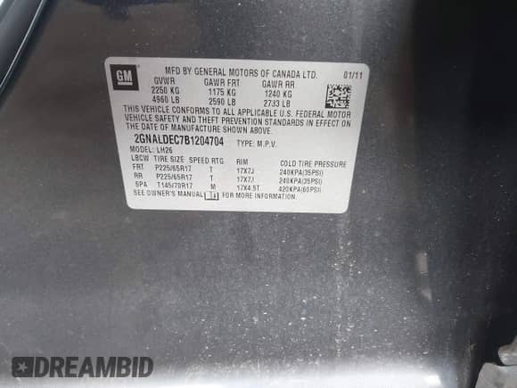 2011 Chevrolet Equinox 1LT с VIN 2GNALDEC7B1204704, выставлен на аукционе IAAI как лот 43447744 с пробегом 137 653 миль миль и . История ставок и продаж доступна на DreamBid. Изображение 9.