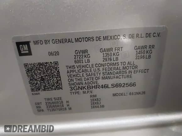 2020 Chevrolet Blazer LT z VIN 3GNKBHR46LS692566, wystawiony jako IAAI lot #42558126 z przebiegiem 73 449 mil mil oraz . Historia ofert i sprzedaży dostępna na DreamBid. Obrazek 9.