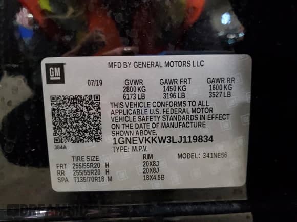2020 Chevrolet Traverse Premier with VIN 1GNEVKKW3LJ119834, listed as a Copart auction lot 81997115 with 55,111 mi miles and Salvage title. Bid and sale history available at DreamBid. Image 13.