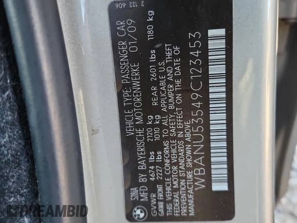 2009 BMW 5 Series 528i z VIN WBANU53549C123453, wystawiony jako Copart lot #90476065 z przebiegiem 150 400 mil mil oraz Czysty tytuł • Clean title. Historia ofert i sprzedaży dostępna na DreamBid. Obrazek 12.