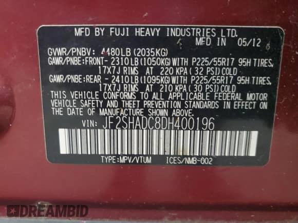 2013 Subaru Forester X Premium с VIN JF2SHADC8DH400196, выставлен на аукционе Copart как лот 86619485 с пробегом 188 135 миль миль и Чистый • Clean title. История ставок и продаж доступна на DreamBid. Изображение 13.