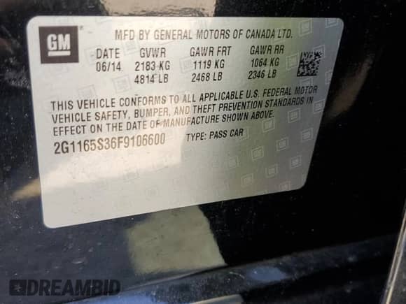 2015 Chevrolet Impala LTZ with VIN 2G1165S36F9106600, listed as a Copart auction lot 71864105 with 161,086 mi miles and Salvage title. Bid and sale history available at DreamBid. Image 12.