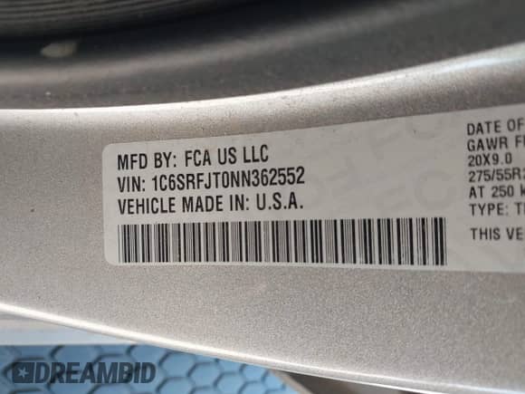 2022 Ram 1500 Laramie z VIN 1C6SRFJT0NN362552, wystawiony jako IAAI lot #43220035 z przebiegiem 50 088 mil mil oraz . Historia ofert i sprzedaży dostępna na DreamBid. Obrazek 9.