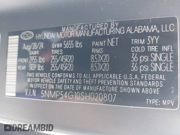 2025 Hyundai Santa Fe Calligraphy с VIN 5NMP54G10SH020807, выставлен на аукционе IAAI как лот 42548140 с пробегом 20 468 миль миль и . История ставок и продаж доступна на DreamBid. Изображение 9.