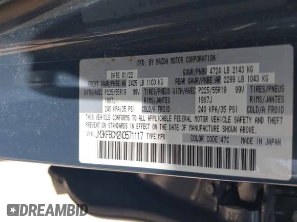 2022 Mazda CX-5 S Carbon Edition z VIN JM3KFBCM2N0571117, wystawiony jako IAAI lot #42535593 z przebiegiem 33 735 mil mil oraz . Historia ofert i sprzedaży dostępna na DreamBid. Obrazek 9.
