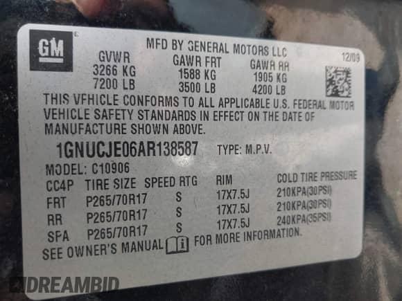 2010 Chevrolet Suburban LT z VIN 1GNUCJE06AR138587, wystawiony jako IAAI lot #42145484 z przebiegiem 283 318 mil mil oraz . Historia ofert i sprzedaży dostępna na DreamBid. Obrazek 9.