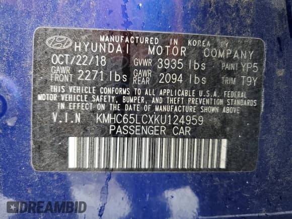 2019 Hyundai Ioniq Blue с VIN KMHC65LCXKU124959, выставлен на аукционе Copart как лот 70372333 с пробегом 59 620 миль миль и . История ставок и продаж доступна на DreamBid. Изображение 13.