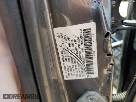 2011 Honda Accord LX с VIN 1HGCP2F35BA090217, выставлен на аукционе Copart как лот 65388415 с пробегом Не указан миль и Списание • Salvage title. История ставок и продаж доступна на DreamBid. Изображение 12.