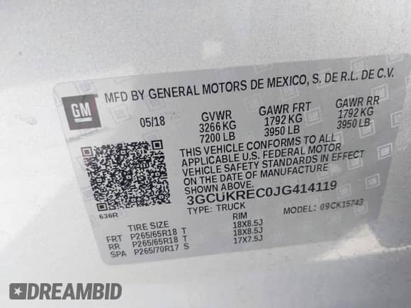 2018 Chevrolet Silverado 1500 LT с VIN 3GCUKREC0JG414119, выставлен на аукционе IAAI как лот 43461235 с пробегом 152 456 миль миль и . История ставок и продаж доступна на DreamBid. Изображение 9.