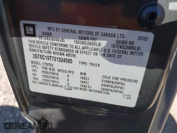 2002 GMC Sierra 1500 SLE с VIN 2GTEC19T721324585, выставлен на аукционе IAAI как лот 41738750 с пробегом 103 048 миль миль и . История ставок и продаж доступна на DreamBid. Изображение 9.
