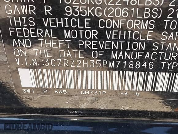 2023 Honda HR-V LX with VIN 3CZRZ2H35PM718846, listed as a IAAI auction lot 43323825 with 13,521 mi miles and . Bid and sale history available at DreamBid. Image 9.
