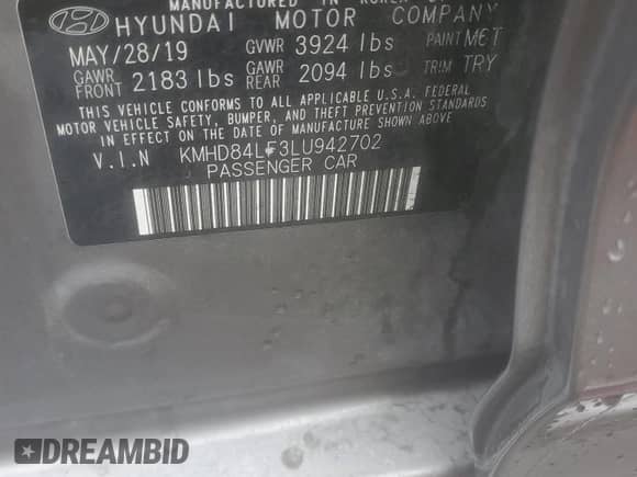 2020 Hyundai Elantra Value Edition with VIN KMHD84LF3LU942702, listed as a Copart auction lot 86124015 with 122,609 mi miles and Salvage title. Bid and sale history available at DreamBid. Image 13.