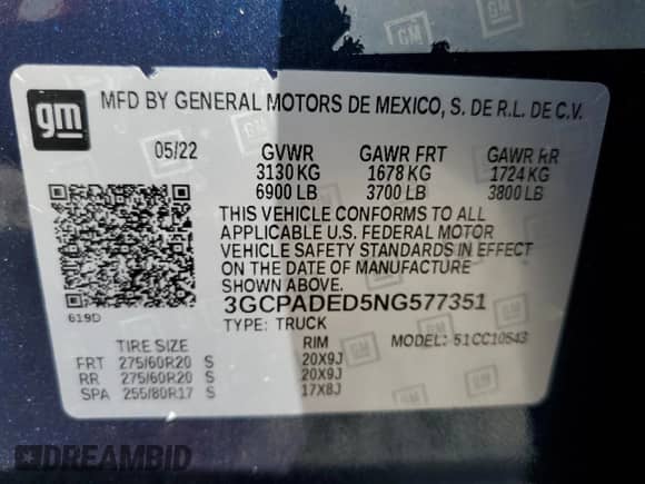 2022 Chevrolet Silverado 1500 RST с VIN 3GCPADED5NG577351, выставлен на аукционе Copart как лот 88489025 с пробегом 18 612 миль миль и Списание • Salvage title. История ставок и продаж доступна на DreamBid. Изображение 13.