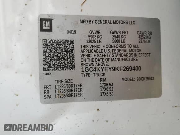 2019 Chevrolet Silverado 3500HD High Country with VIN 1GC4KYEY9KF269400, listed as a Copart auction lot 70964154 with 147,597 mi miles and Salvage title. Bid and sale history available at DreamBid. Image 15.