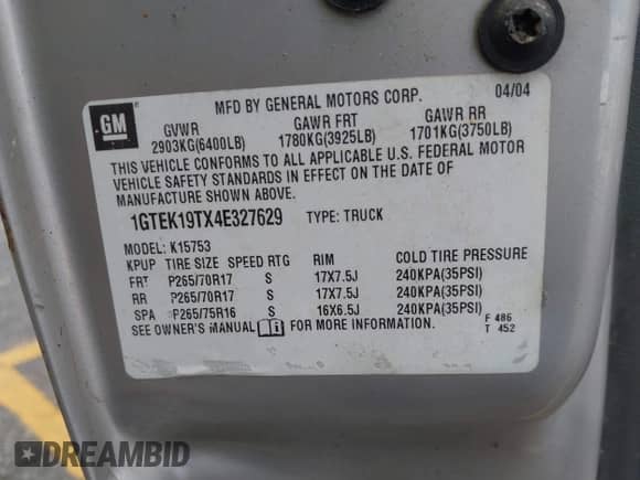 2004 GMC Sierra 1500 SLT с VIN 1GTEK19TX4E327629, выставлен на аукционе IAAI как лот 43159589 с пробегом 281 442 миль миль и . История ставок и продаж доступна на DreamBid. Изображение 9.