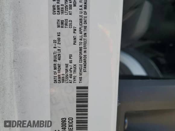 2022 Ram ProMaster Cargo с VIN 3C6MRVJGXNE140093, выставлен на аукционе Copart как лот 56898795 с пробегом 101 263 миль миль и Чистый • Clean title. История ставок и продаж доступна на DreamBid. Изображение 13.