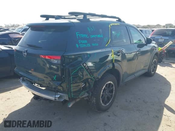 2023 Nissan Pathfinder Rock Creek with VIN 5N1DR3BD1PC237447, listed as a IAAI auction lot 41741346 with 23,554 mi miles and . Bid and sale history available at DreamBid. Image 4.