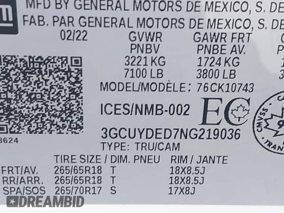 2022 Chevrolet Silverado 1500 LT z VIN 3GCUYDED7NG219036, wystawiony jako IAAI lot #42701074 z przebiegiem 38 283 mil mil oraz . Historia ofert i sprzedaży dostępna na DreamBid. Obrazek 9.