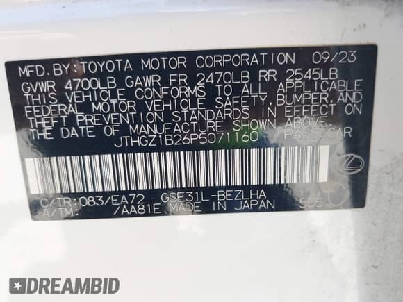 2023 Lexus IS 350 F Sport z VIN JTHGZ1B26P5071160, wystawiony jako IAAI lot #42513194 z przebiegiem 43 539 mil mil oraz . Historia ofert i sprzedaży dostępna na DreamBid. Obrazek 9.