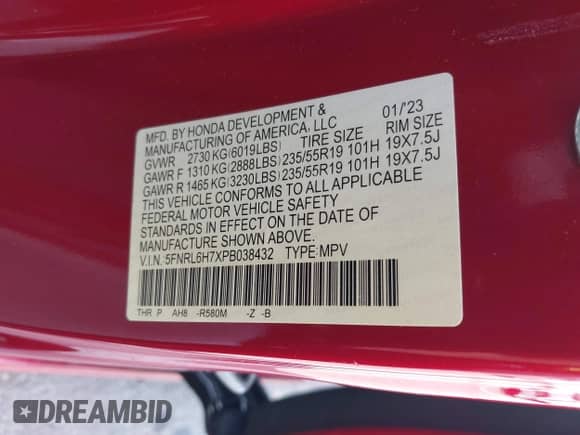 2023 Honda Odyssey Sport z VIN 5FNRL6H7XPB038432, wystawiony jako IAAI lot #42668748 z przebiegiem 28 642 mil mil oraz . Historia ofert i sprzedaży dostępna na DreamBid. Obrazek 9.