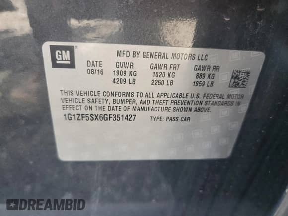 2016 Chevrolet Malibu LT с VIN 1G1ZF5SX6GF351427, выставлен на аукционе Copart как лот 81869405 с пробегом 145 150 миль миль и Чистый • Clean title. История ставок и продаж доступна на DreamBid. Изображение 12.