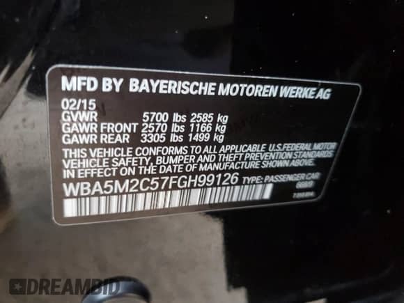 2015 BMW 5 Series 535i Gran Turismo z VIN WBA5M2C57FGH99126, wystawiony jako Copart lot #90059775 z przebiegiem 157 876 mil mil oraz Szkoda całkowita • Salvage title. Historia ofert i sprzedaży dostępna na DreamBid. Obrazek 13.