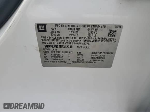 2014 Chevrolet Equinox LT z VIN 2GNFLFE34E6312240, wystawiony jako Copart lot #61049095 z przebiegiem 102 431 mil mil oraz Czysty tytuł • Clean title. Historia ofert i sprzedaży dostępna na DreamBid. Obrazek 13.
