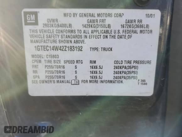 2002 GMC Sierra 1500 z VIN 1GTEC14W42Z183192, wystawiony jako Copart lot #86832884 z przebiegiem Nie podano mil oraz Szkoda całkowita • Salvage title. Historia ofert i sprzedaży dostępna na DreamBid. Obrazek 12.