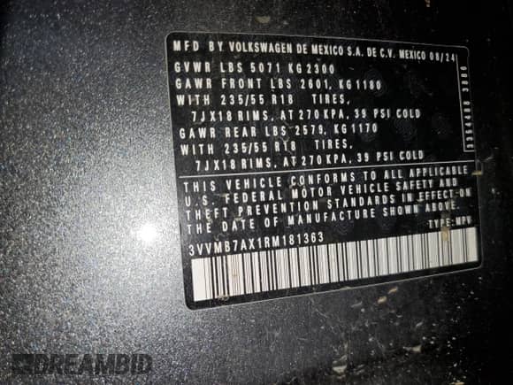 2024 Volkswagen Tiguan SE с VIN 3VVMB7AX1RM181363, выставлен на аукционе Copart как лот 66954575 с пробегом 7 796 миль миль и Списание • Salvage title. История ставок и продаж доступна на DreamBid. Изображение 13.