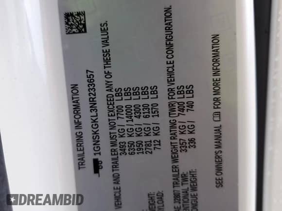 2022 Chevrolet Suburban High Country with VIN 1GNSKGKL3NR233657, listed as a Copart auction lot 74177244 with 9,111 mi miles and Salvage title. Bid and sale history available at DreamBid. Image 14.