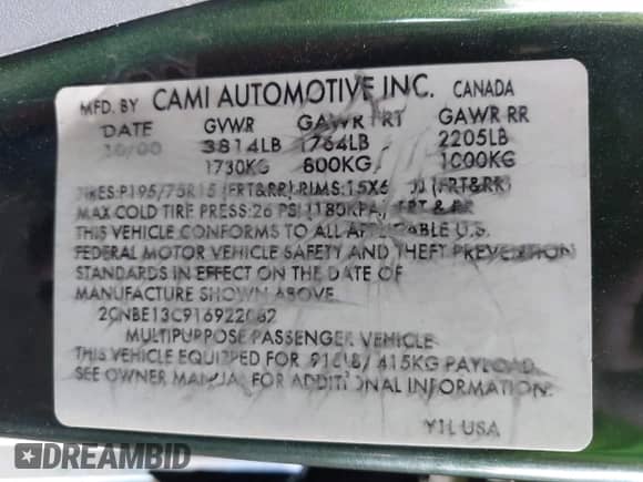 2001 Chevrolet Tracker с VIN 2CNBE13C916922082, выставлен на аукционе IAAI как лот 43185154 с пробегом 151 323 миль миль и . История ставок и продаж доступна на DreamBid. Изображение 9.