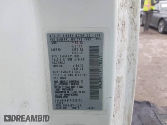 2015 Chevrolet City Express Cargo LS z VIN 3N63M0YN7FK725174, wystawiony jako IAAI lot #41715049 z przebiegiem 99 999 mil mil oraz . Historia ofert i sprzedaży dostępna na DreamBid. Obrazek 9.