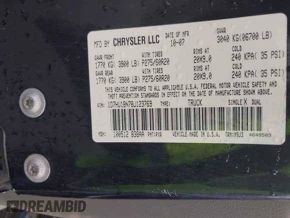 2008 Dodge 1500 SLT с VIN 1D7HU18N78J123769, выставлен на аукционе IAAI как лот 42230377 с пробегом 202 561 миль миль и . История ставок и продаж доступна на DreamBid. Изображение 9.