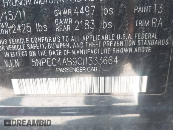 2012 Hyundai Sonata SE z VIN 5NPEC4AB9CH333664, wystawiony jako IAAI lot #42915240 z przebiegiem 130 250 mil mil oraz . Historia ofert i sprzedaży dostępna na DreamBid. Obrazek 9.