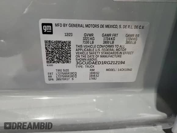 2024 Chevrolet Silverado 1500 Work Truck with VIN 3GCUDAED1RG212194, listed as a Copart auction lot 86368924 with Not provided miles and Salvage title. Bid and sale history available at DreamBid. Image 13.
