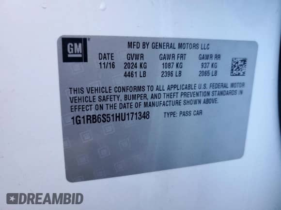2017 Chevrolet Volt Premier with VIN 1G1RB6S51HU171348, listed as a Copart auction lot 81052045 with 91,969 mi miles and Salvage title. Bid and sale history available at DreamBid. Image 12.