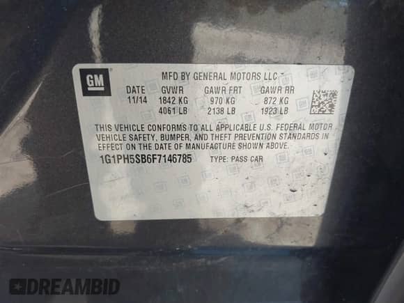 2015 Chevrolet Cruze ECO with VIN 1G1PH5SB6F7146785, listed as a IAAI auction lot 39192981 with 80,349 mi miles and . Bid and sale history available at DreamBid. Image 9.