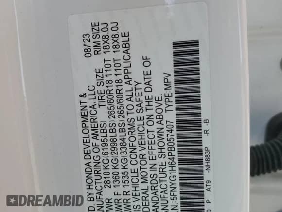 2023 Honda Pilot TrailSport с VIN 5FNYG1H64PB057407, выставлен на аукционе Copart как лот 65643515 с пробегом 26 884 миль миль и Списание • Salvage title. История ставок и продаж доступна на DreamBid. Изображение 13.