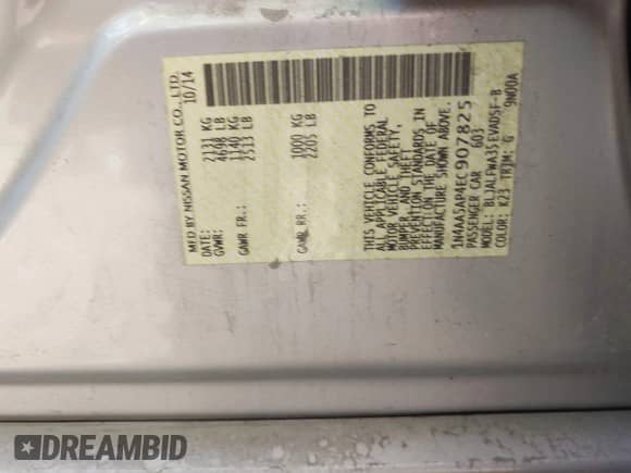 2014 Nissan Maxima S z VIN 1N4AA5AP4EC907825, wystawiony jako IAAI lot #43069319 z przebiegiem Nie podano mil oraz . Historia ofert i sprzedaży dostępna na DreamBid. Obrazek 9.