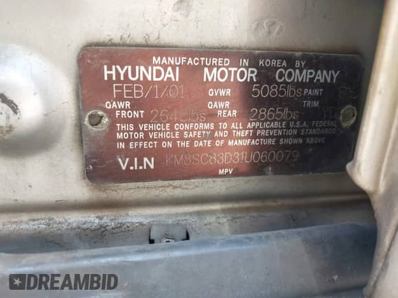 2001 Hyundai Santa Fe GLS с VIN KM8SC83D31U060079, выставлен на аукционе IAAI как лот 42661102 с пробегом 254 638 миль миль и . История ставок и продаж доступна на DreamBid. Изображение 9.