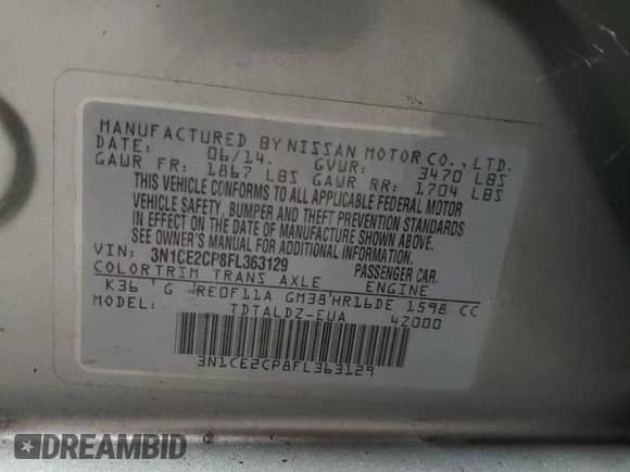 2015 Nissan Note SR с VIN 3N1CE2CP8FL363129, выставлен на аукционе Copart как лот 66398185 с пробегом 124 426 миль миль и Списание • Salvage title. История ставок и продаж доступна на DreamBid. Изображение 12.