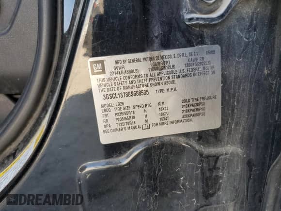 2008 Saturn VUE Red Line with VIN 3GSCL13788S688535, listed as a Copart auction lot 67557295 with 114,475 mi miles and Salvage title. Bid and sale history available at DreamBid. Image 14.
