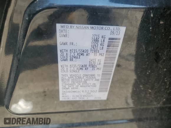 2014 Nissan Pathfinder Platinum с VIN 5N1AR2MM1EC632302, выставлен на аукционе Copart как лот 66881965 с пробегом 199 956 миль миль и Списание • Salvage title. История ставок и продаж доступна на DreamBid. Изображение 13.