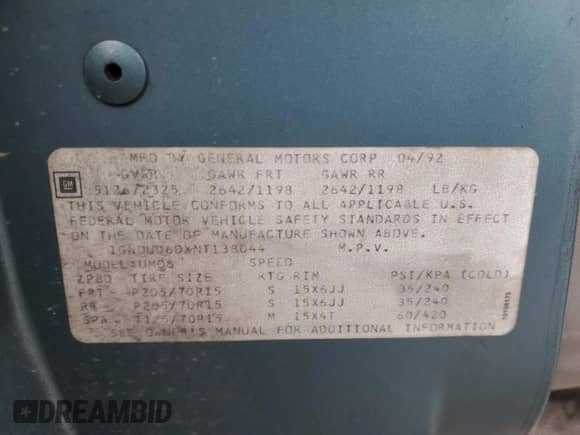 1992 Chevrolet Lumina с VIN 1GNDU06DXNT138044, выставлен на аукционе Copart как лот 43595565 с пробегом 188 982 миль миль и Списание • Salvage title. История ставок и продаж доступна на DreamBid. Изображение 14.