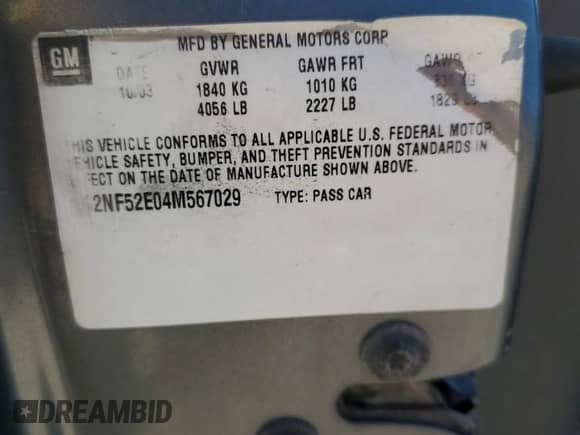 2004 Pontiac Grand Am SE1 с VIN 1G2NF52E04M567029, выставлен на аукционе Copart как лот 81902705 с пробегом 270 056 миль миль и Чистый • Clean title. История ставок и продаж доступна на DreamBid. Изображение 13.