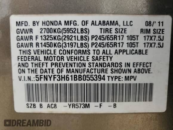 2011 Honda Pilot EX-L z VIN 5FNYF3H61BB055394, wystawiony jako Copart lot #67405285 z przebiegiem 244 804 mil mil oraz Szkoda całkowita • Salvage title. Historia ofert i sprzedaży dostępna na DreamBid. Obrazek 14.