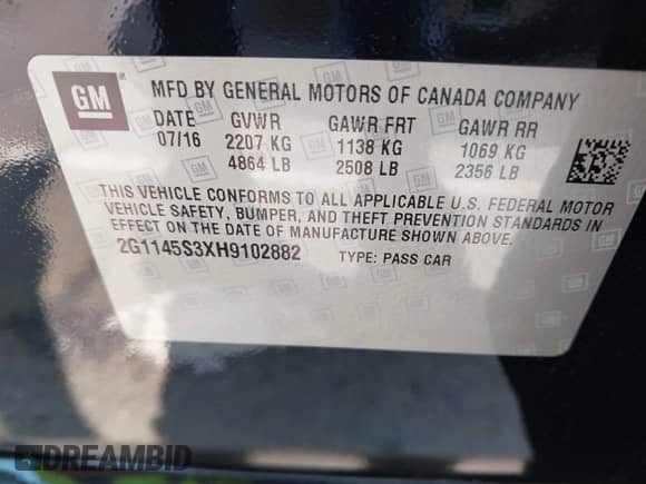 2017 Chevrolet Impala Premier с VIN 2G1145S3XH9102882, выставлен на аукционе IAAI как лот 43009835 с пробегом 119 316 миль миль и . История ставок и продаж доступна на DreamBid. Изображение 9.